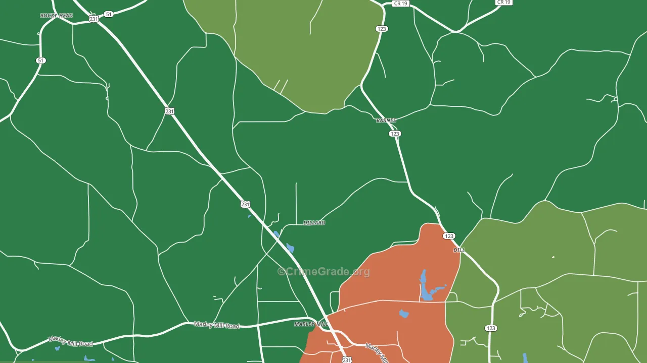 Dillard, AL Map of Theft Rates