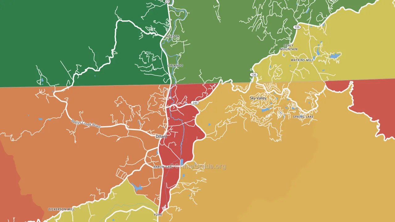 Dillard, GA Map of Theft Rates