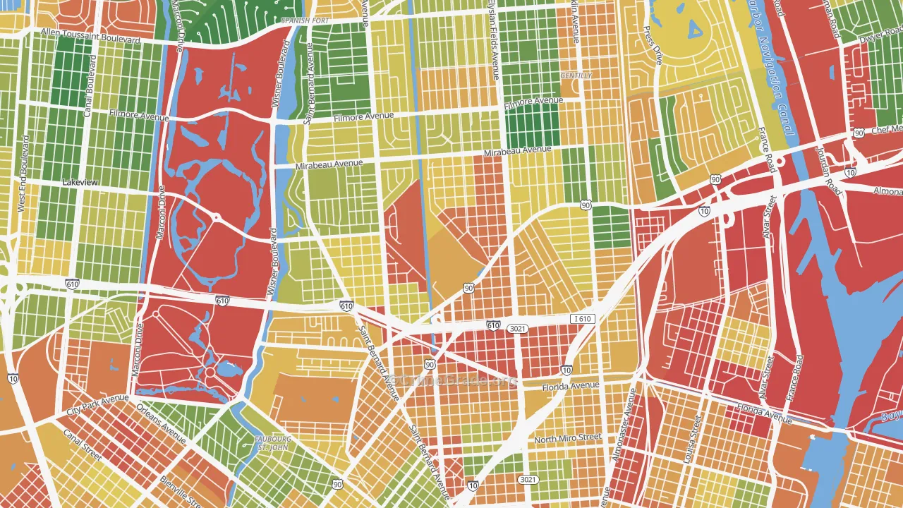 Dillard, New Orleans, LA Map of Theft Rates