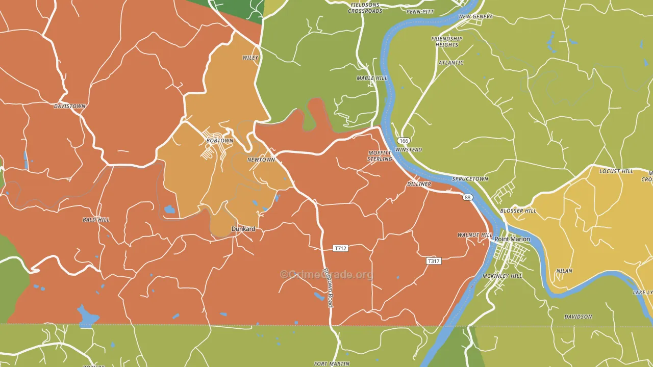 Dilliner, PA Map of Theft Rates