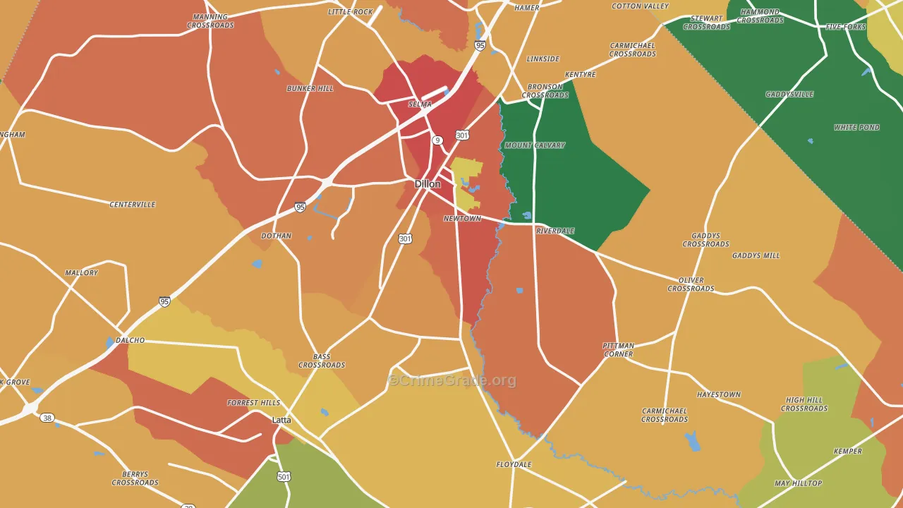 Dillon County, SC Map of Theft Rates