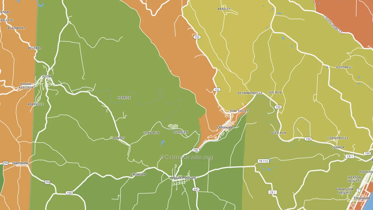 Dillonvale, OH Map of Theft Rates
