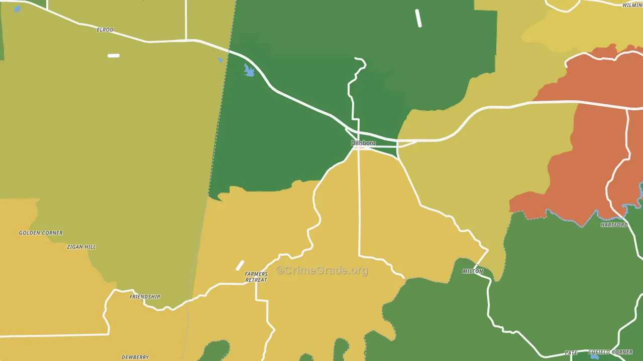 Dillsboro, IN Map of Theft Rates