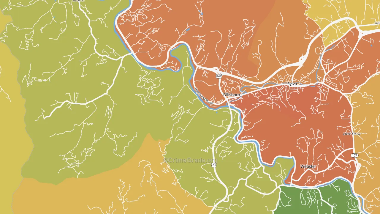Dillsboro, NC Map of Theft Rates