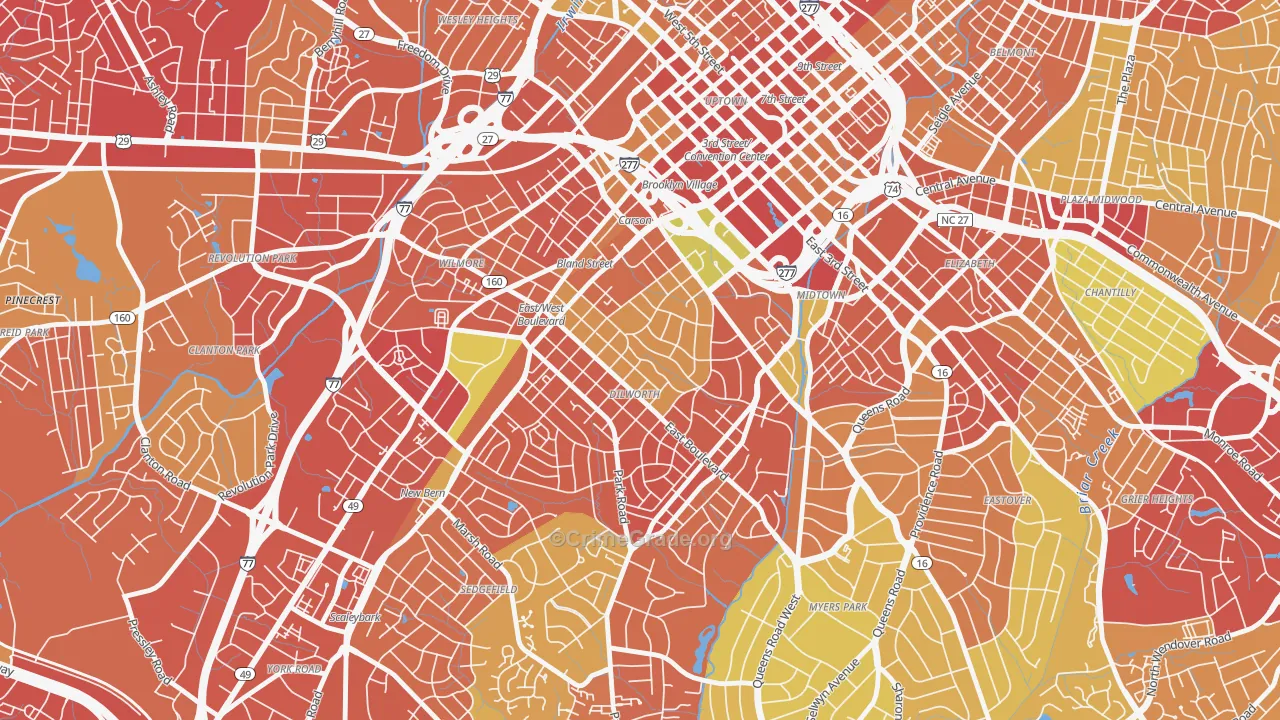 Dilworth, Charlotte, NC Map of Theft Rates