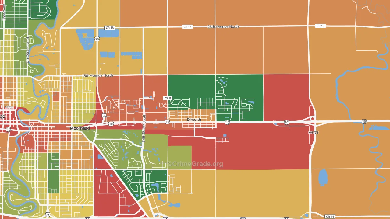 Dilworth, MN Map of Theft Rates