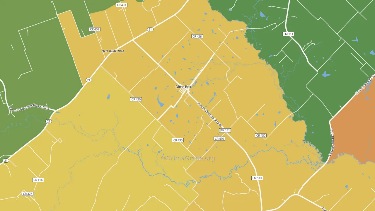 Dime Box, TX Map of Theft Rates