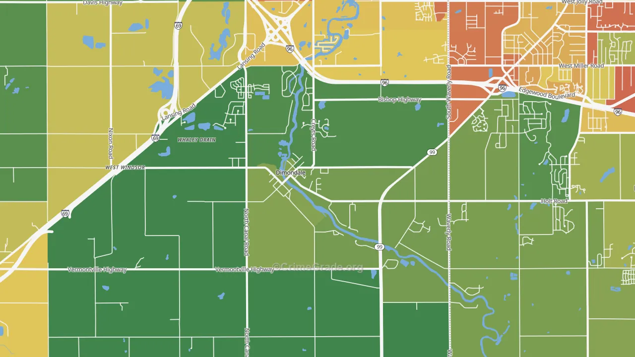 Dimondale, MI Map of Theft Rates