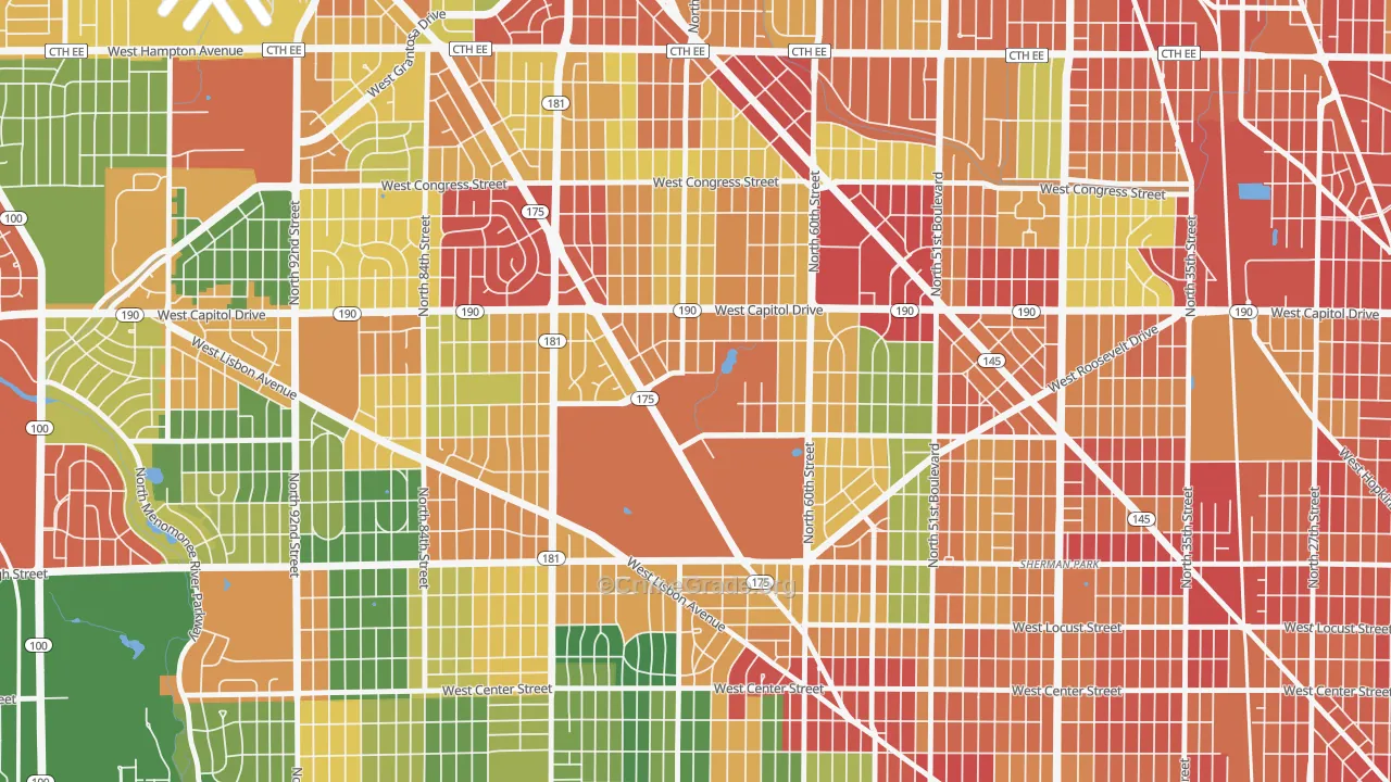 Dineen Park, Milwaukee, WI Map of Theft Rates