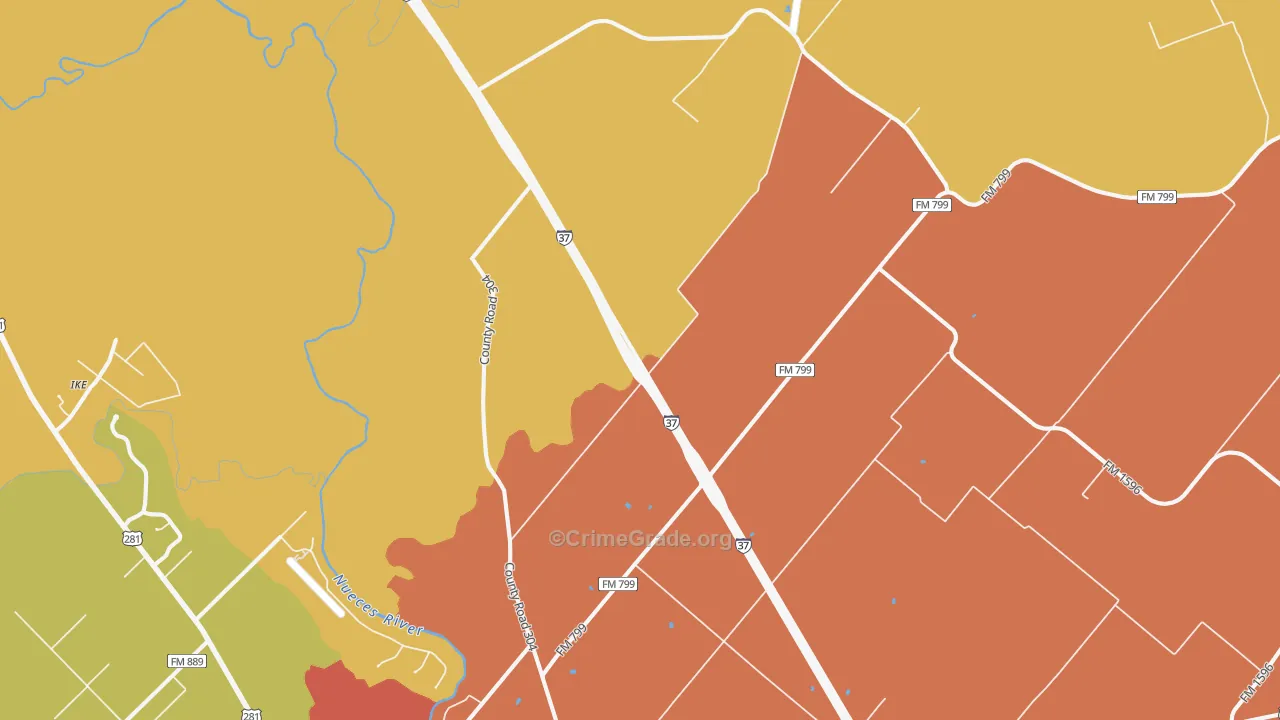 Dinero, TX Map of Theft Rates