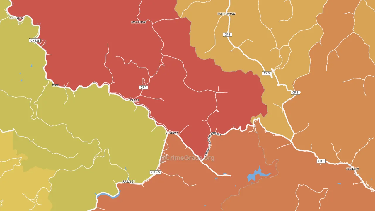 Dingess, WV Map of Theft Rates