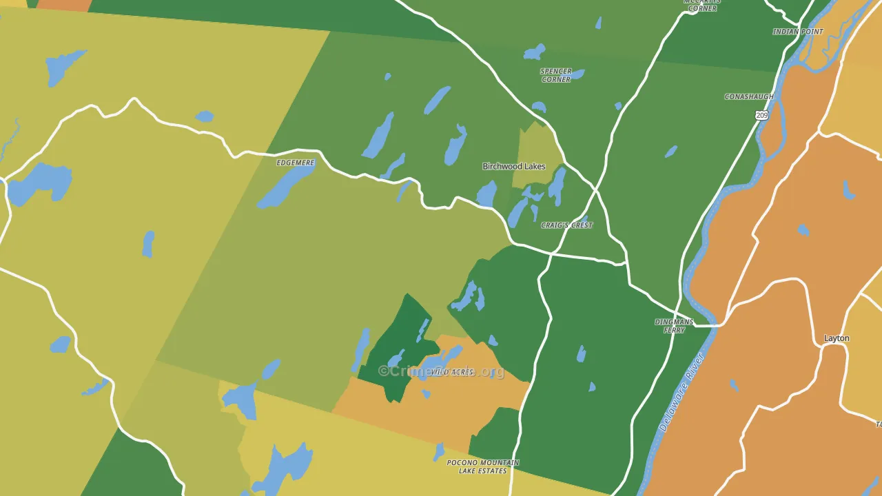 Dingmans Ferry, PA Map of Theft Rates