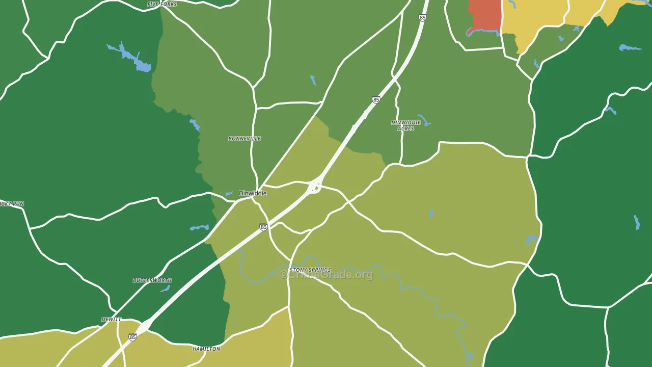 Dinwiddie, VA Map of Theft Rates