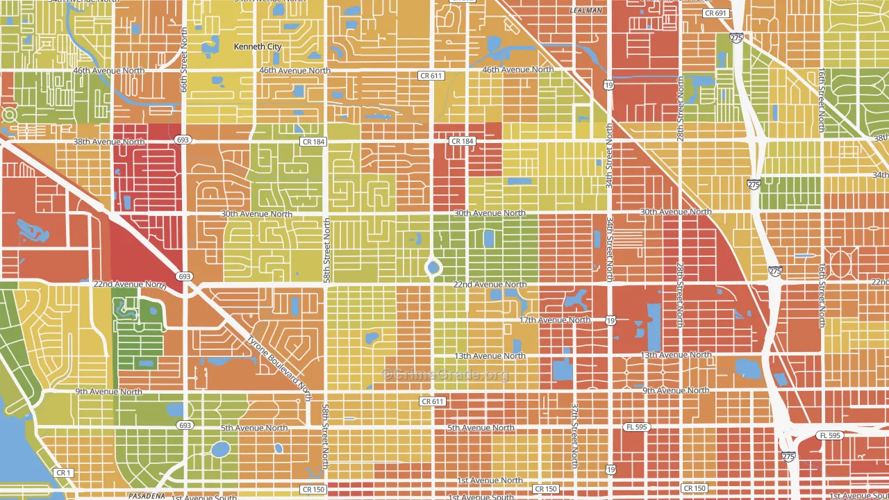 Disston Heights, St. Petersburg, FL Map of Theft Rates