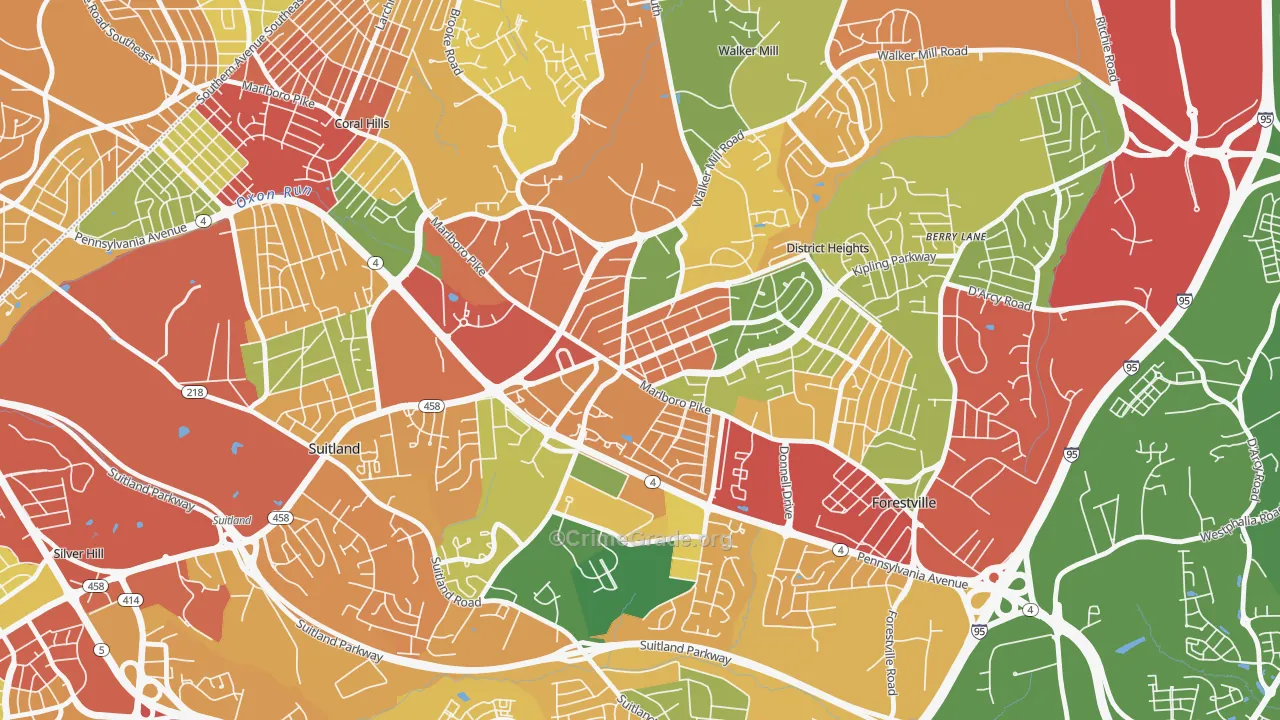 District Heights, MD Map of Theft Rates