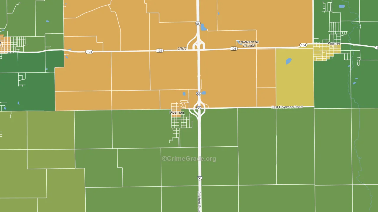Divernon, IL Map of Theft Rates