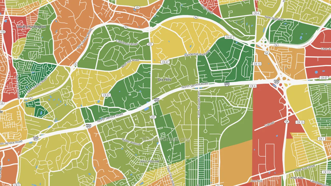 Dix Hills, NY Map of Theft Rates
