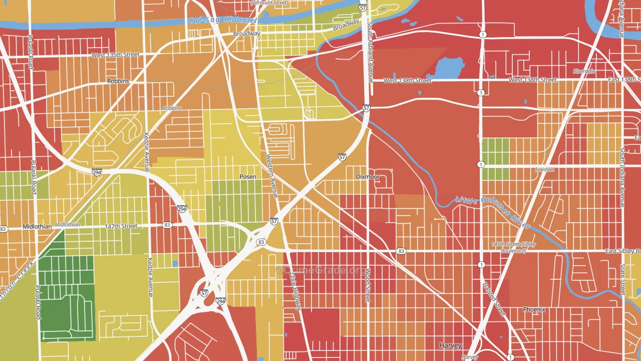 Dixmoor, IL Map of Theft Rates