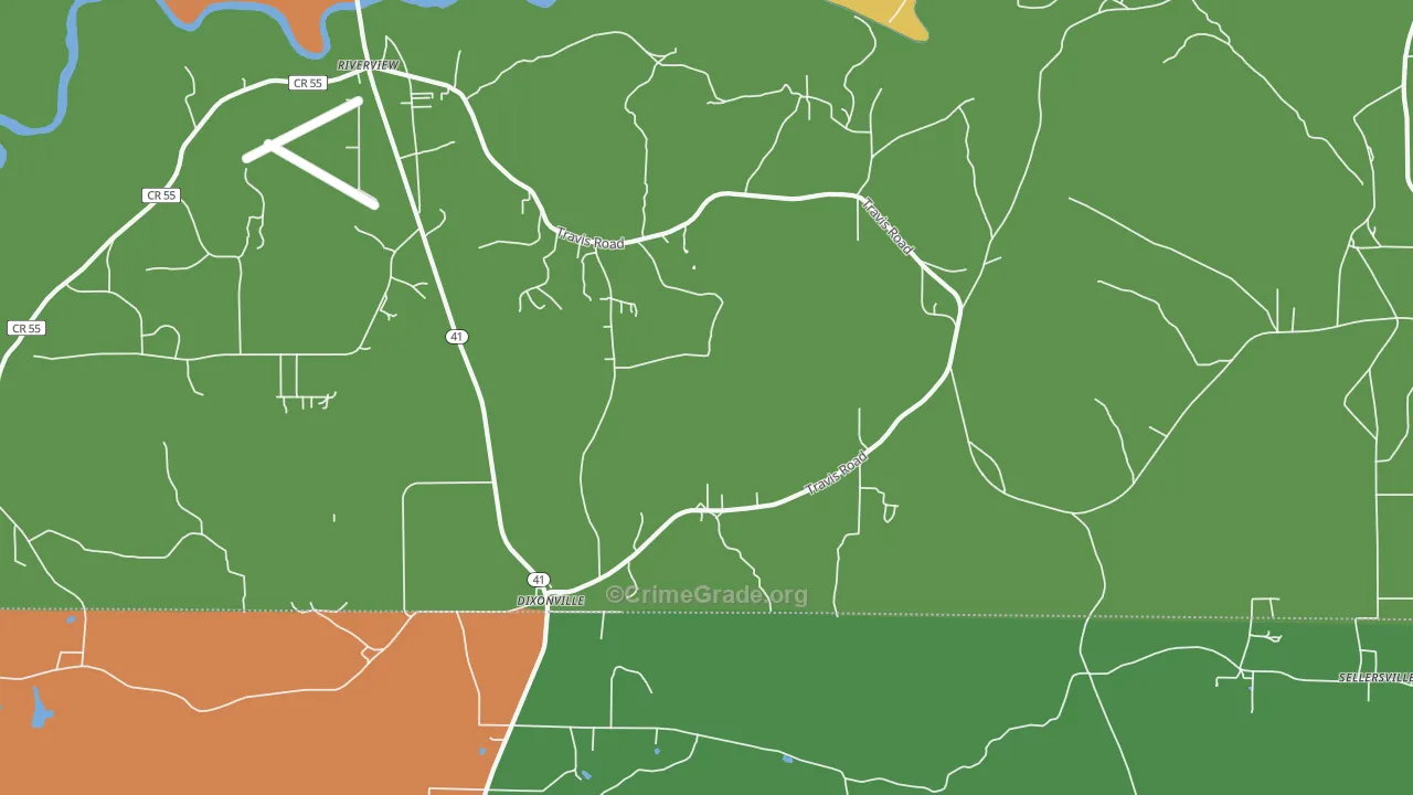 Dixonville, AL Map of Theft Rates