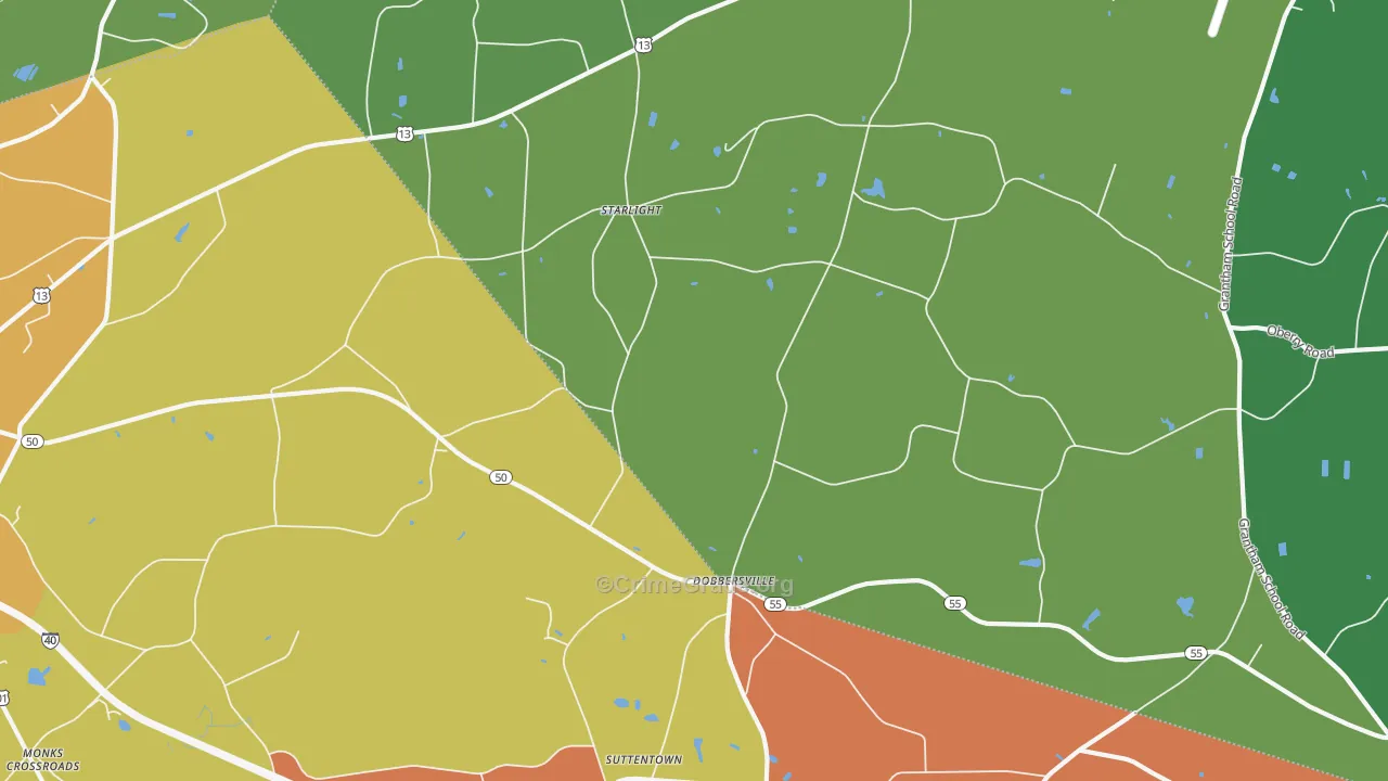 Dobbersville, NC Map of Theft Rates