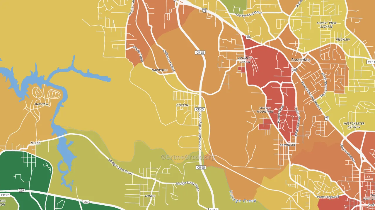 Docena, AL Map of Theft Rates