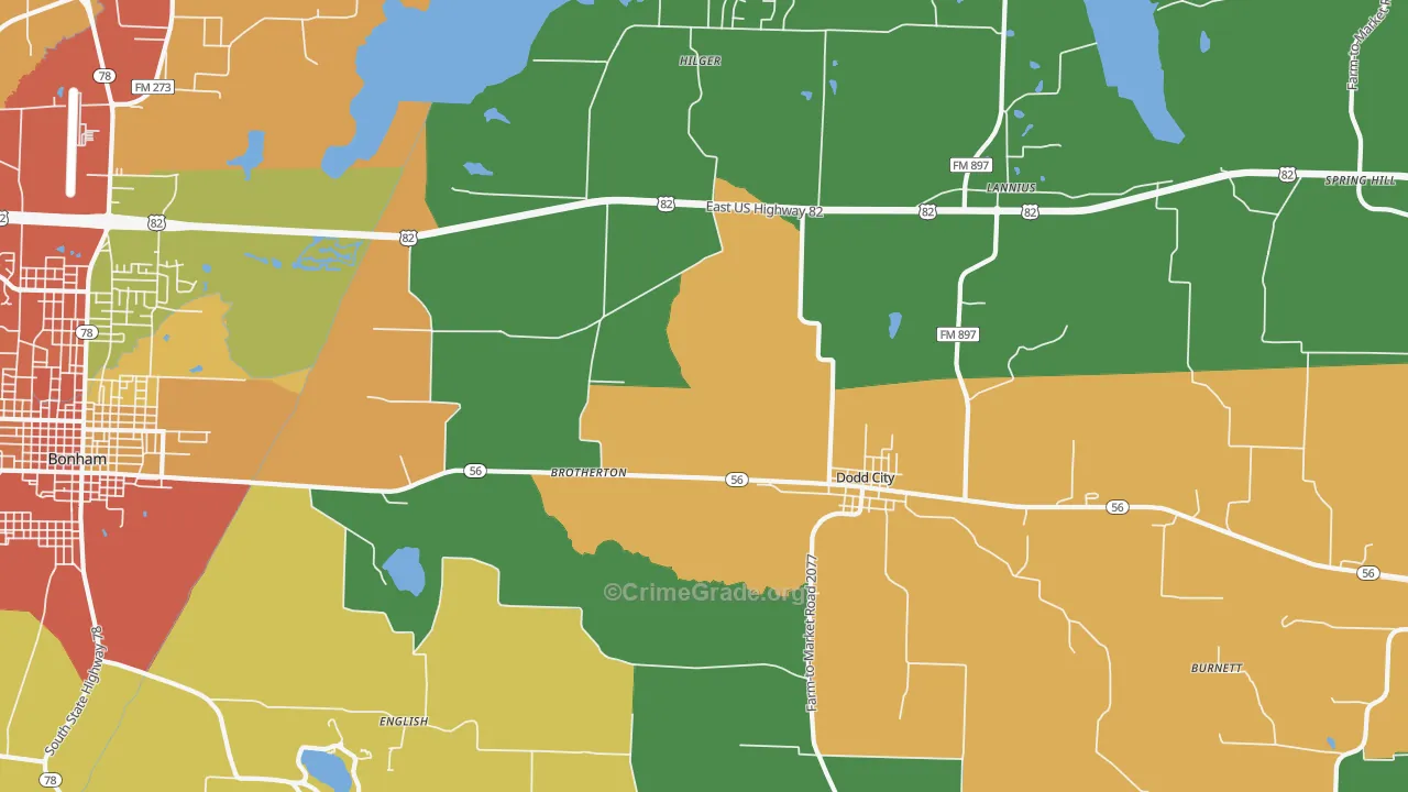 Dodd City, TX Map of Theft Rates