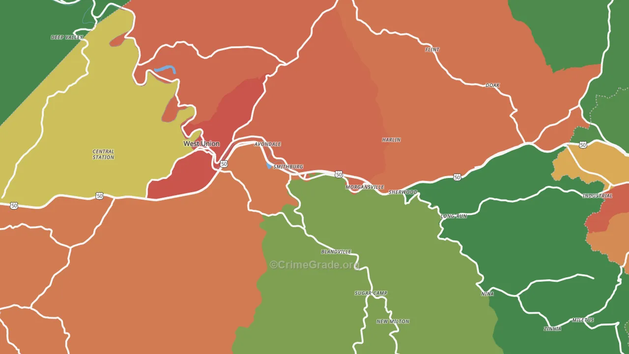 Doddridge County, WV Map of Theft Rates