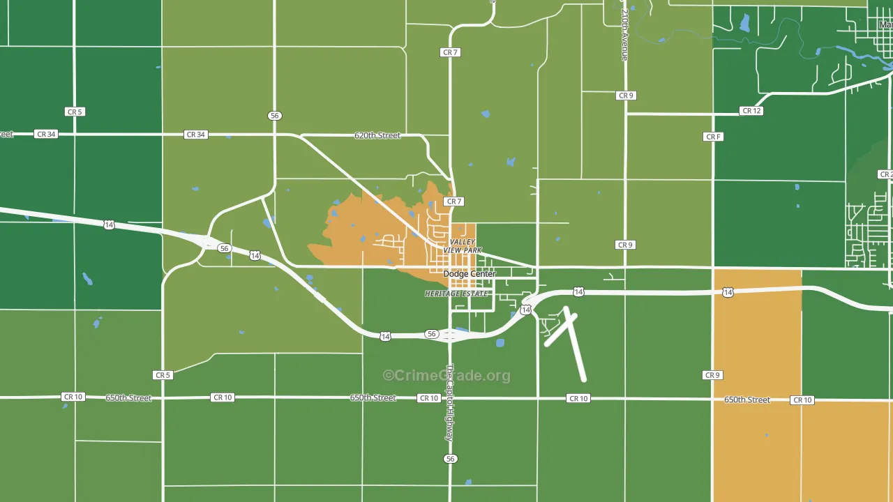 Dodge Center, MN Map of Theft Rates