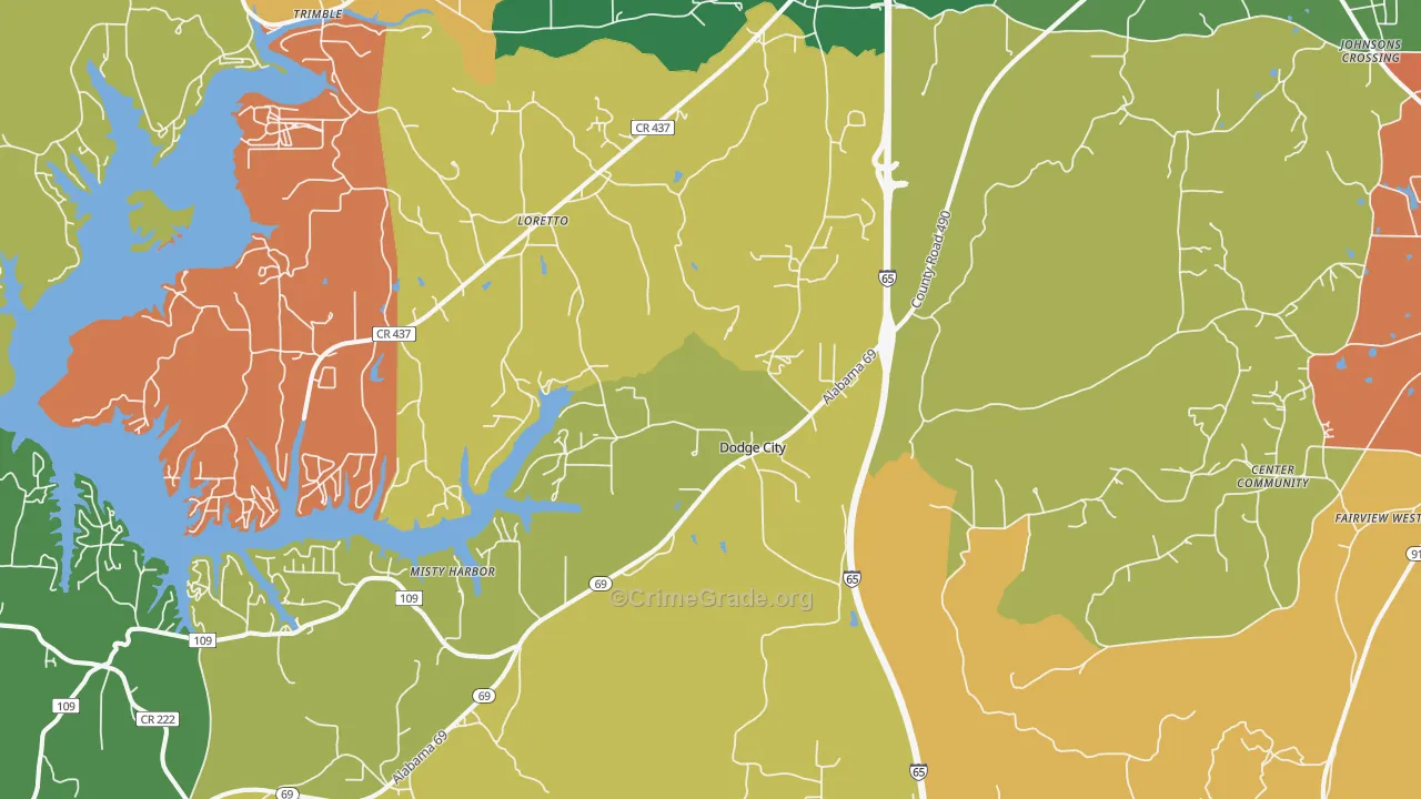 Dodge City, AL Map of Theft Rates