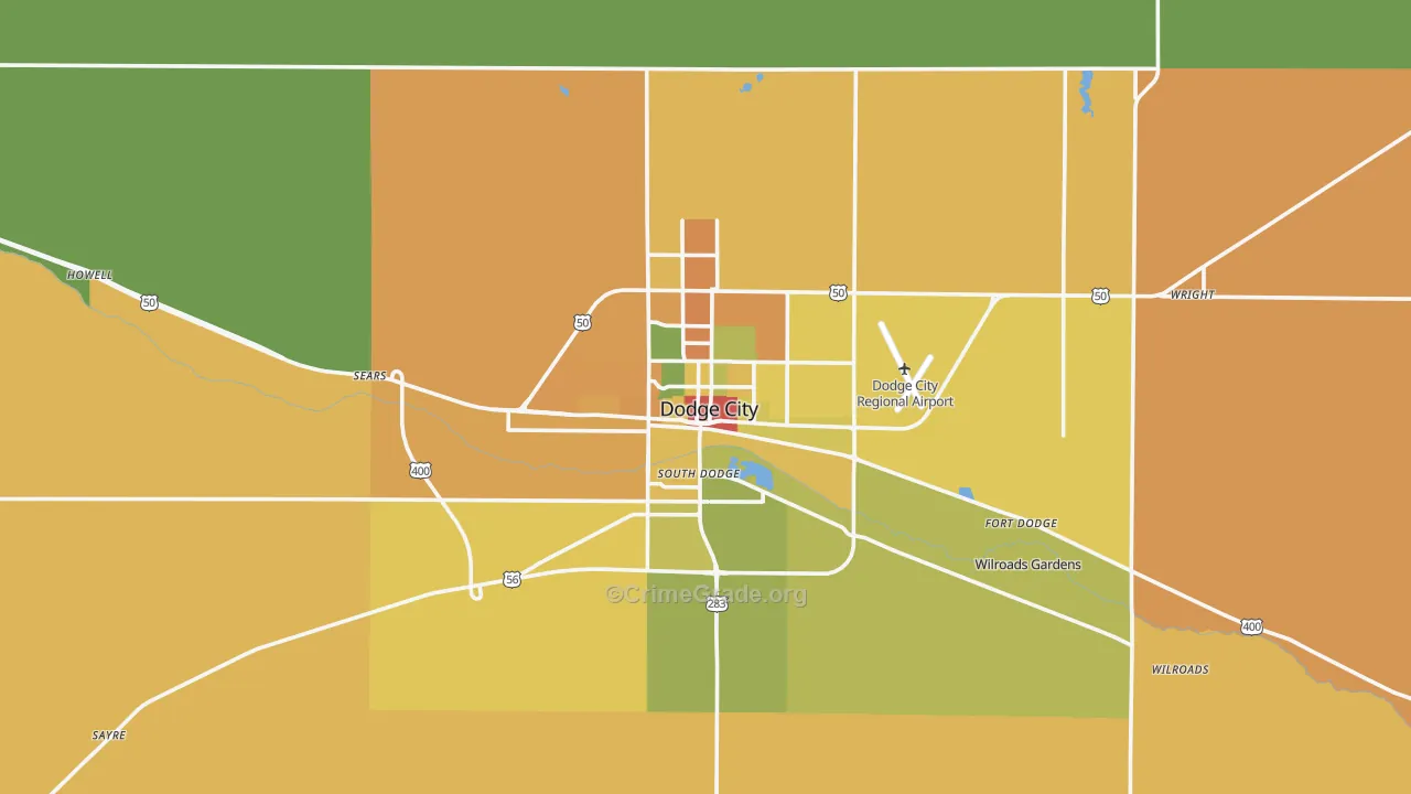 Dodge City, KS Map of Theft Rates