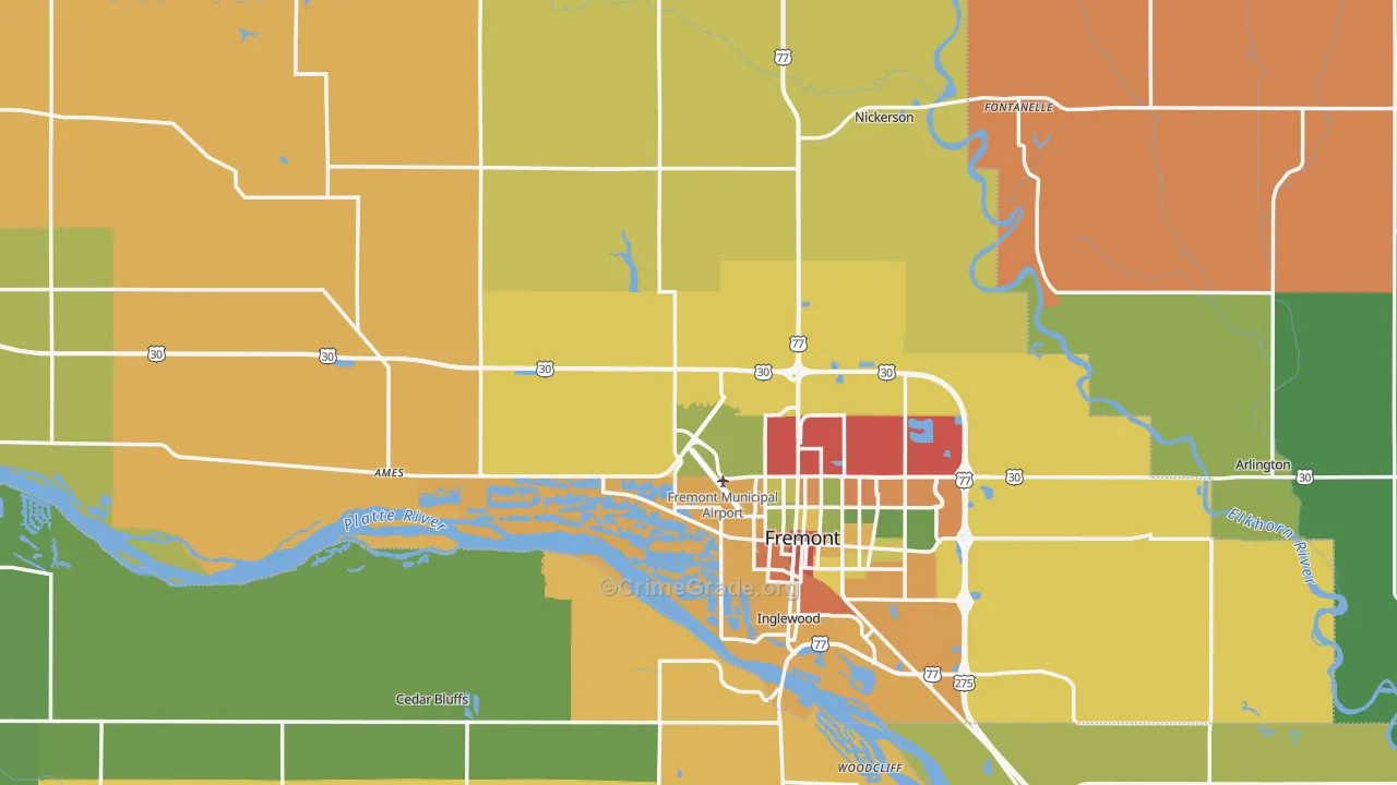 Dodge County, NE Map of Theft Rates