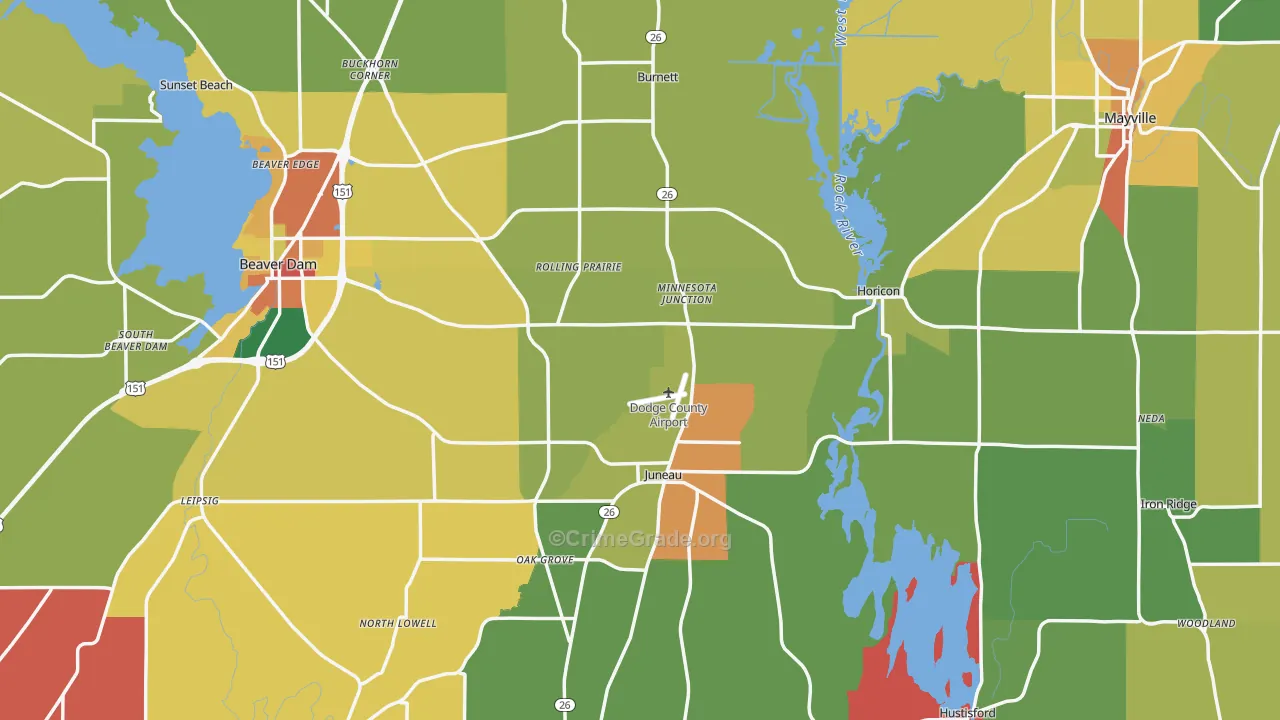 Dodge County, WI Map of Theft Rates