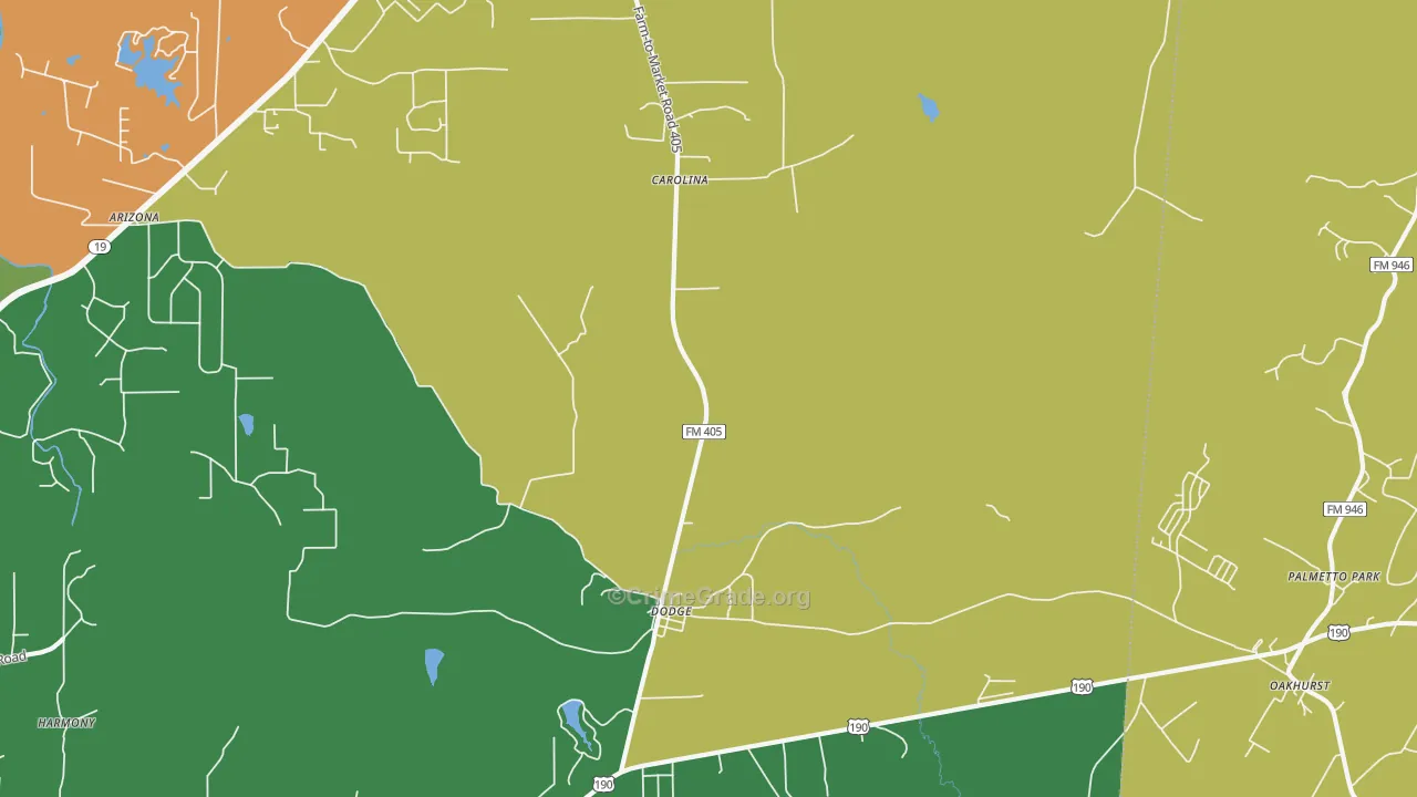Dodge, TX Map of Theft Rates
