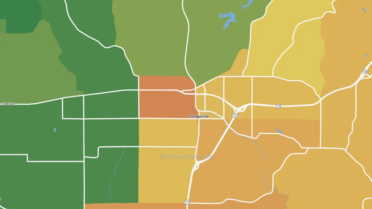 Dodgeville, WI Map of Theft Rates