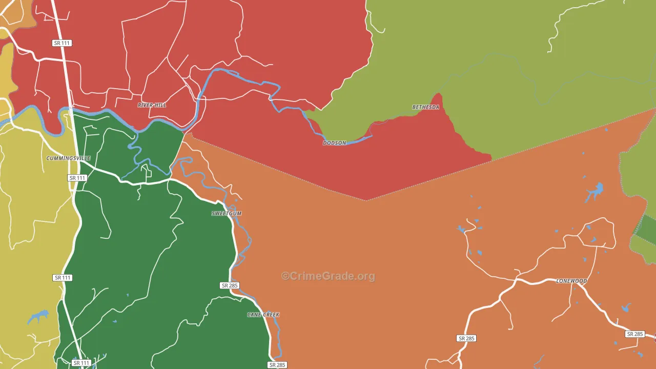 Dodson, TN Map of Theft Rates