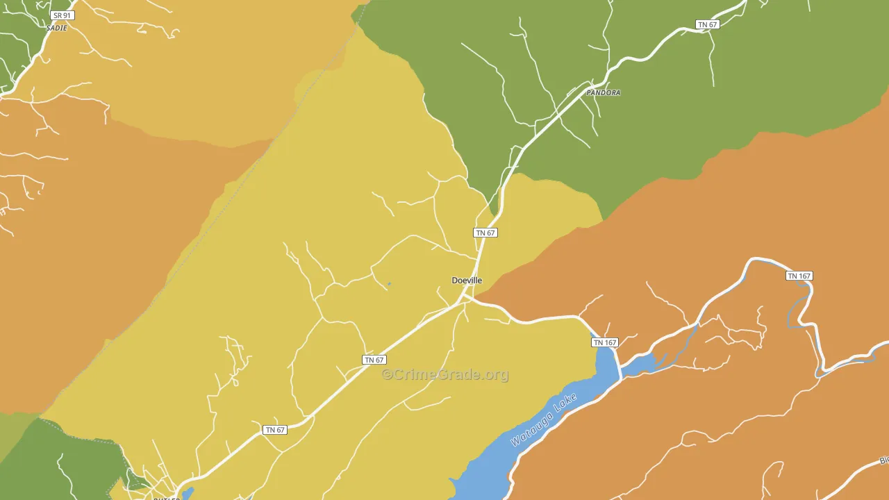 Doeville, TN Map of Theft Rates