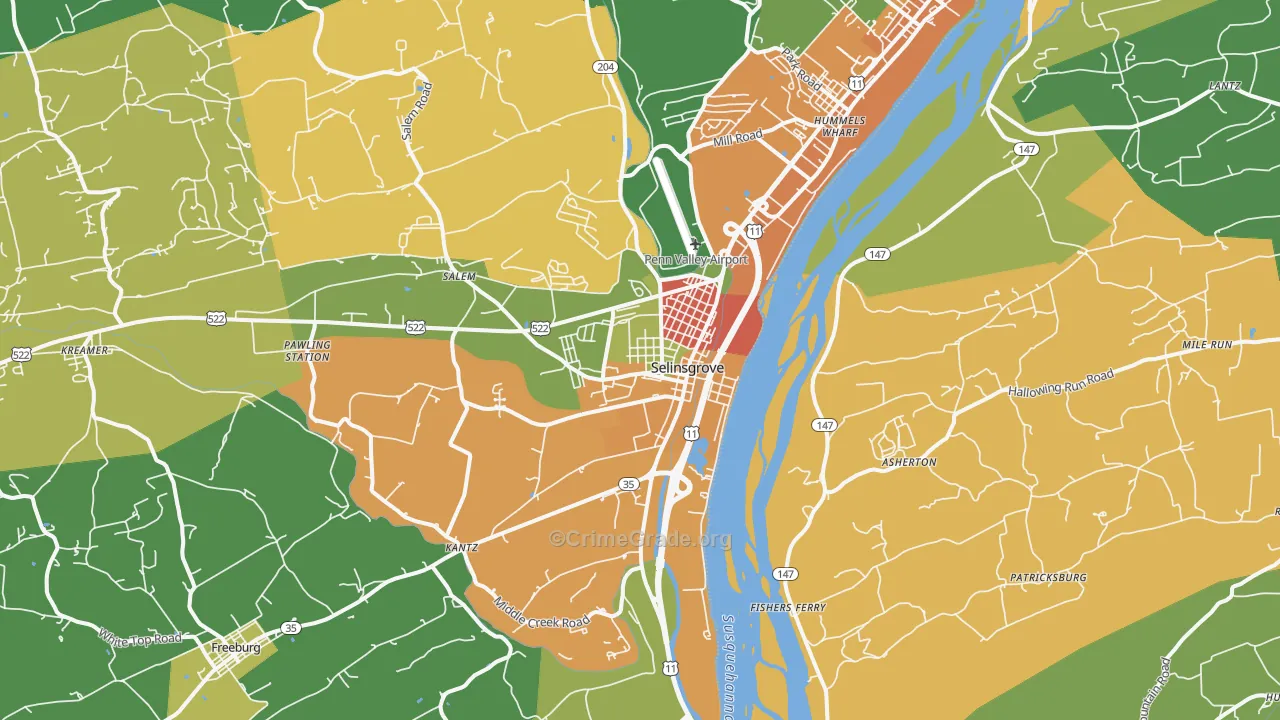 Dogtown, Selinsgrove, PA Map of Theft Rates