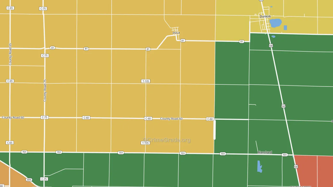 Dola, OH Map of Theft Rates