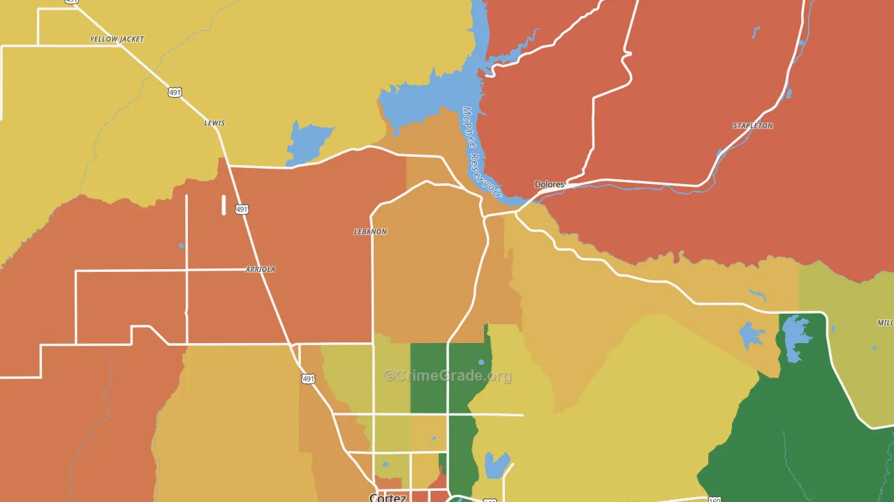 Dolores, CO Map of Theft Rates