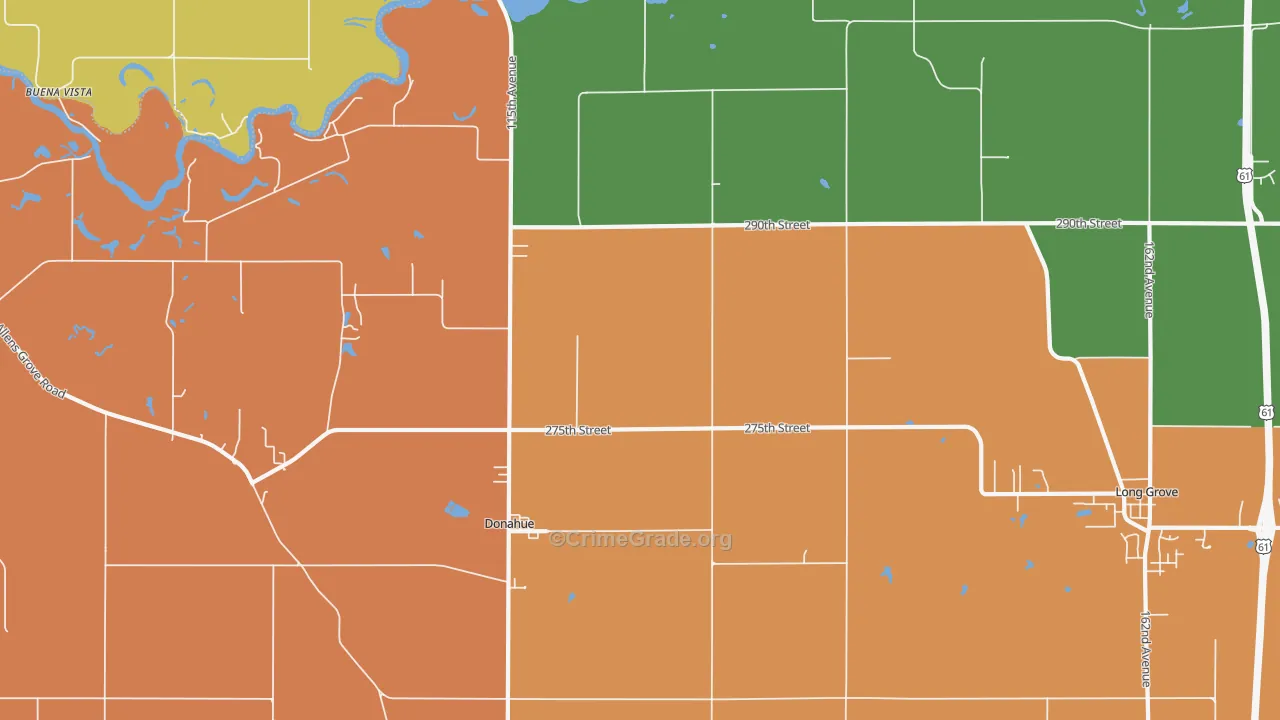 Donahue, IA Map of Theft Rates