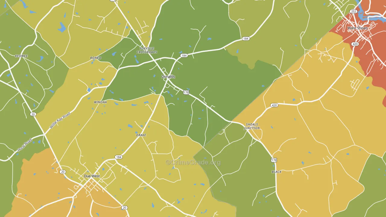 Donalds, SC Map of Theft Rates