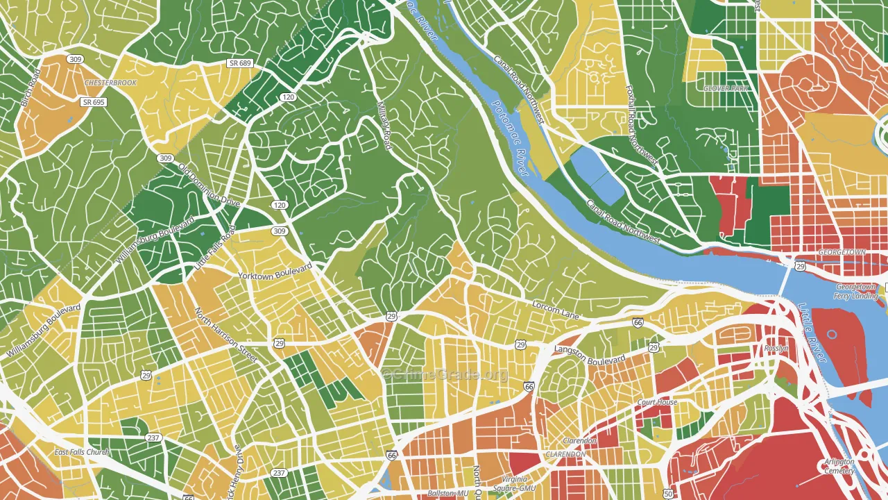 Donaldson Run, Arlington, VA Map of Theft Rates
