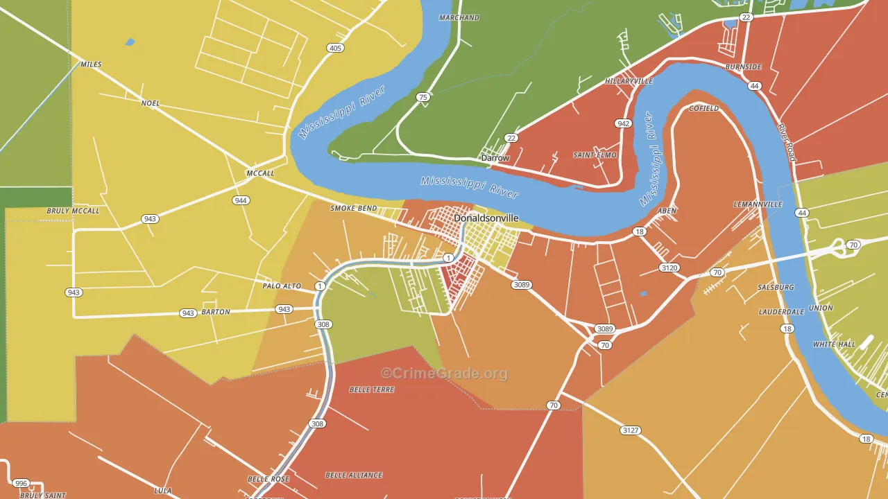 Donaldsonville, LA Map of Theft Rates