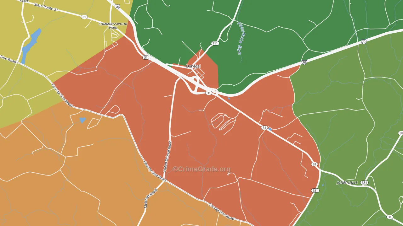 Donegal, PA Map of Theft Rates