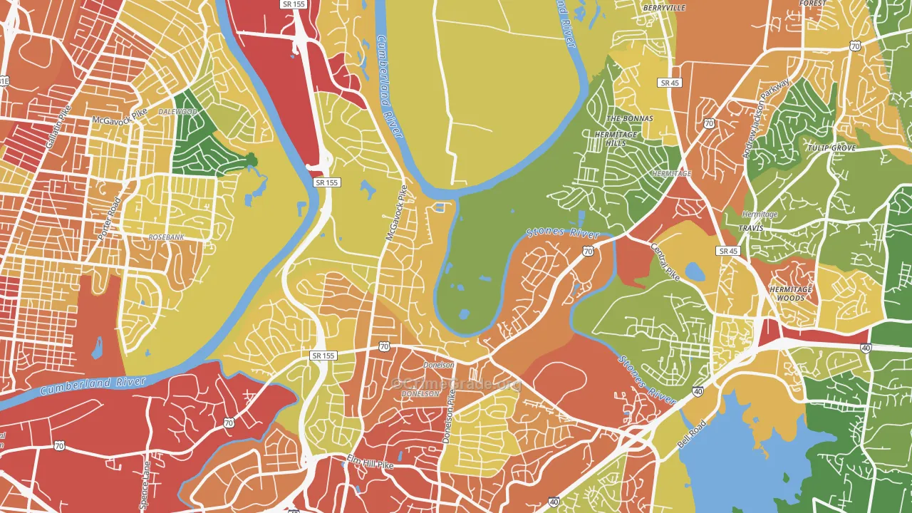 Donelson, Nashville, TN Map of Theft Rates