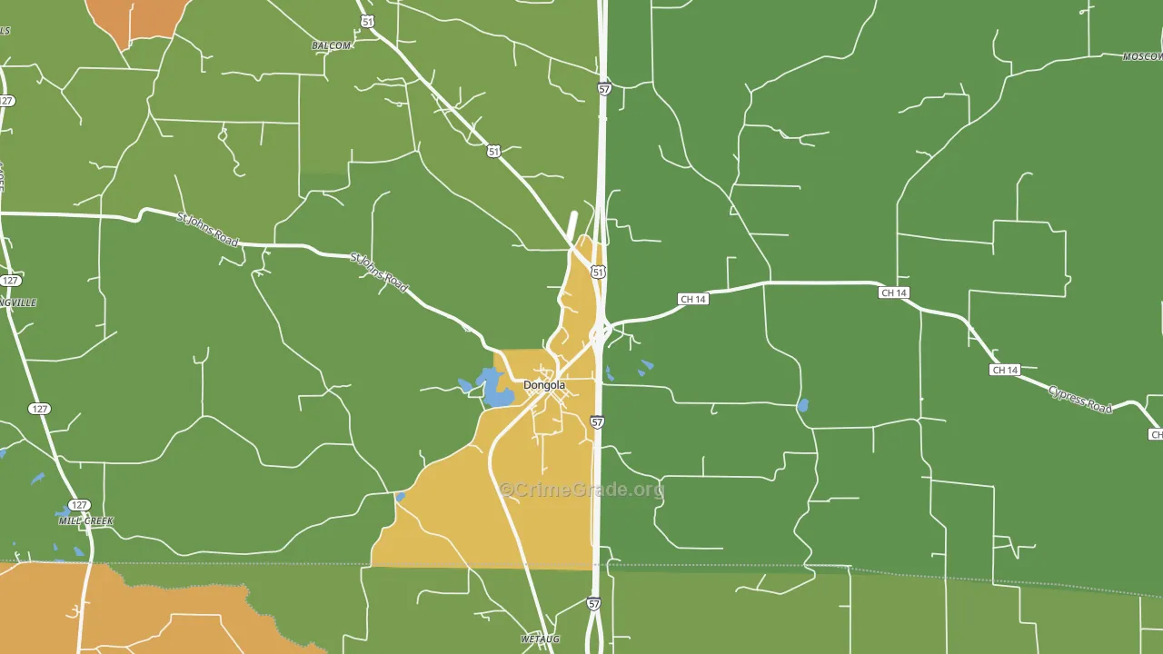 Dongola, IL Map of Theft Rates