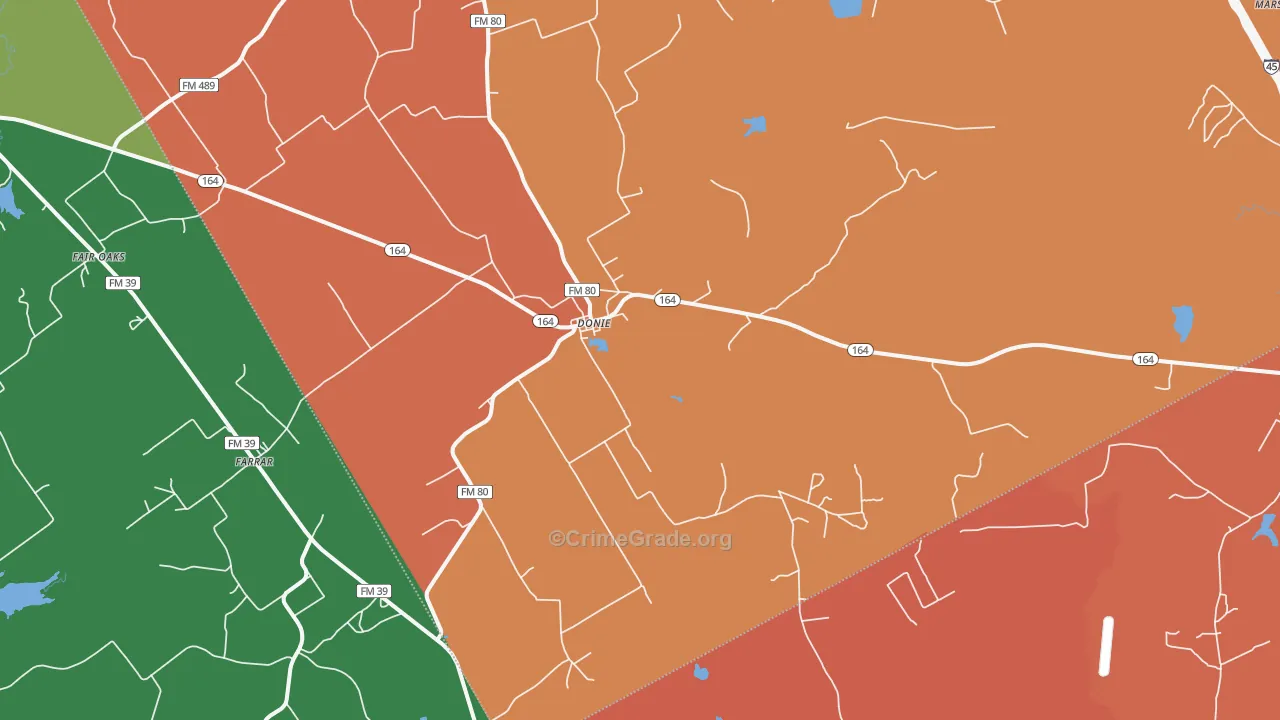 Donie, TX Map of Theft Rates