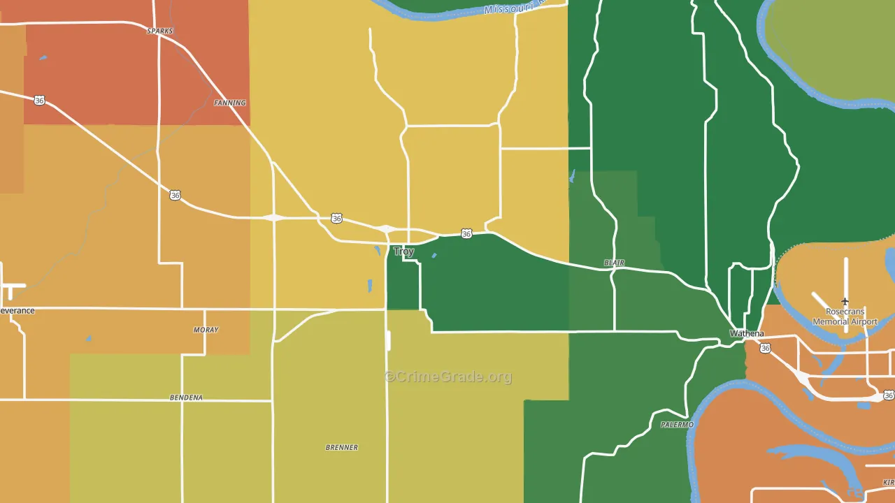 Doniphan County, KS Map of Theft Rates