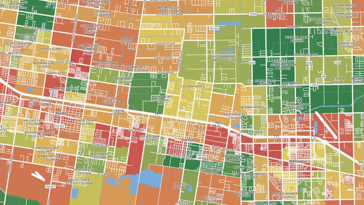 Donna, TX Map of Theft Rates