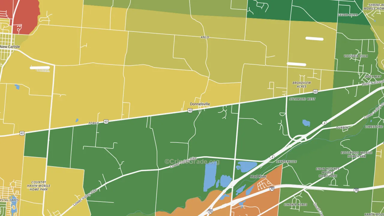 Donnelsville, OH Map of Theft Rates